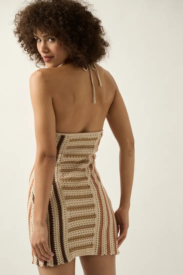 Stella Stripe Crochet Halter Dress - Beciga
