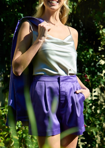 Posie Purple Satin Shorts - Beciga