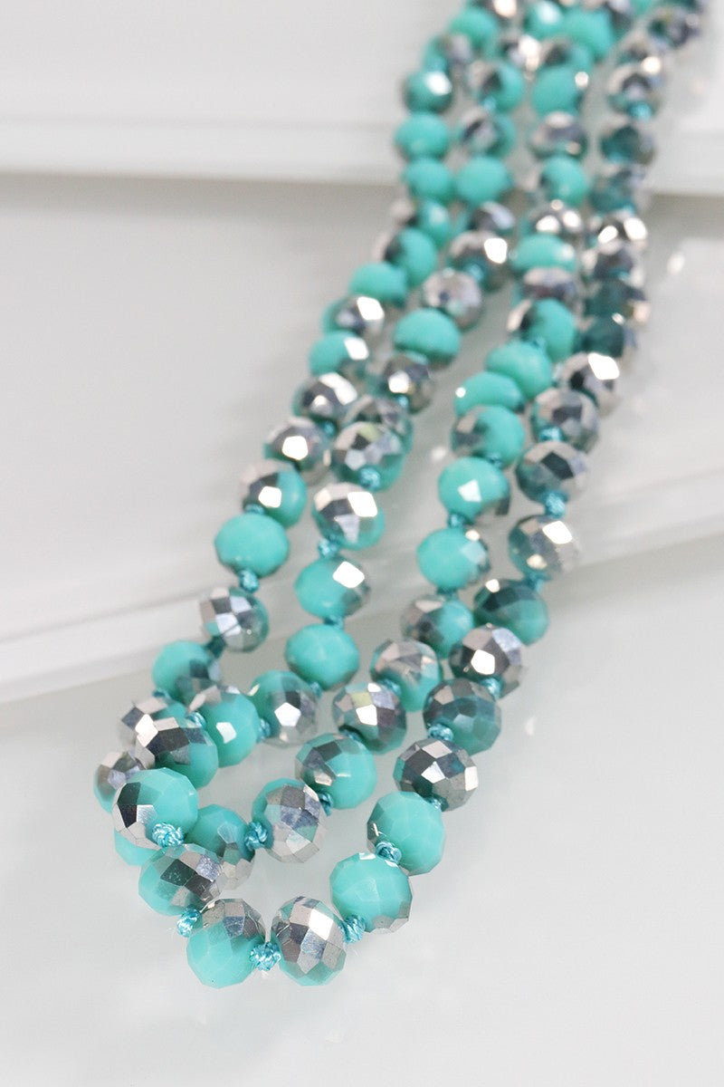 Glass Bead Knotted Thread Long Necklace - Beciga