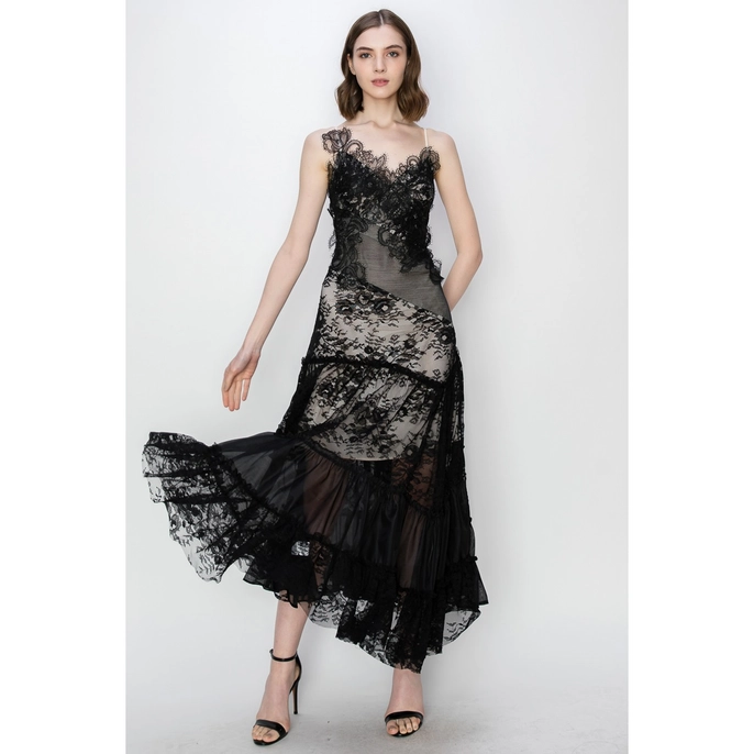 Londyn Floral Lace Asymmetric Midi Dress