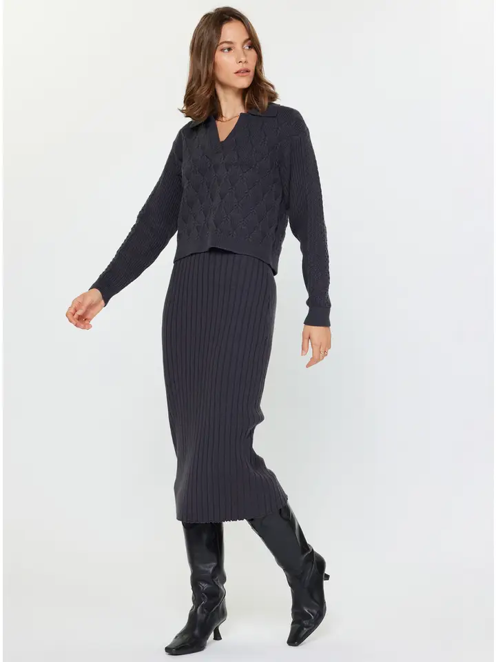sweater midi dress set Tessa Twofer Sweater & Midi Dress Set Charcoal / Medium