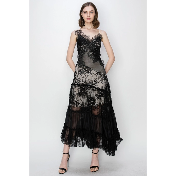 Londyn Floral Lace Asymmetric Midi Dress