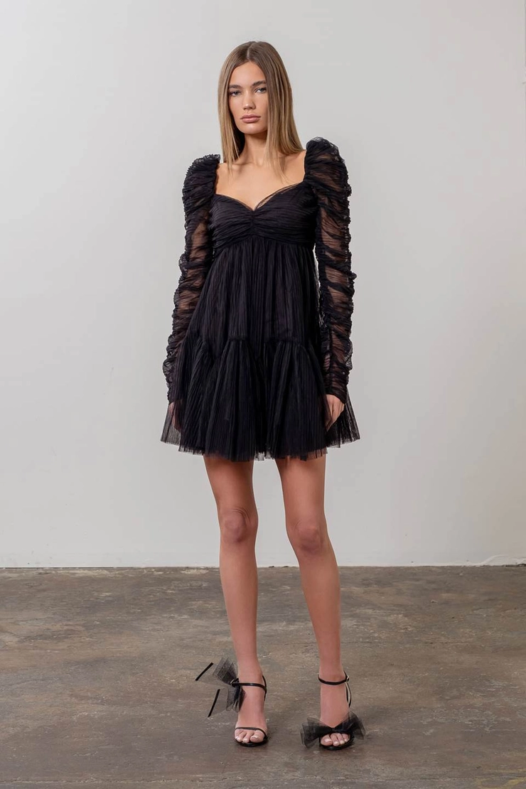 raquelle mini dress Raquel Ruched Black / Medium stretch floral jacquard fabric Cynthia Long Sleeve Lace COLOR:Black-Silver r26-winter