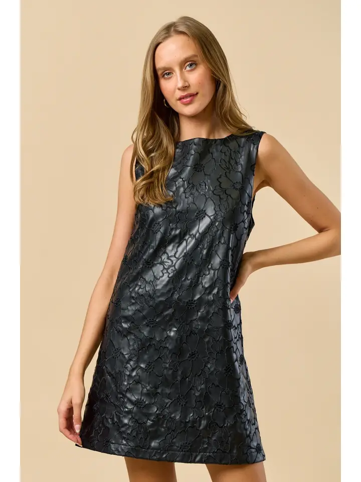 Emery Embroidered PU Mini Dress Black / Large