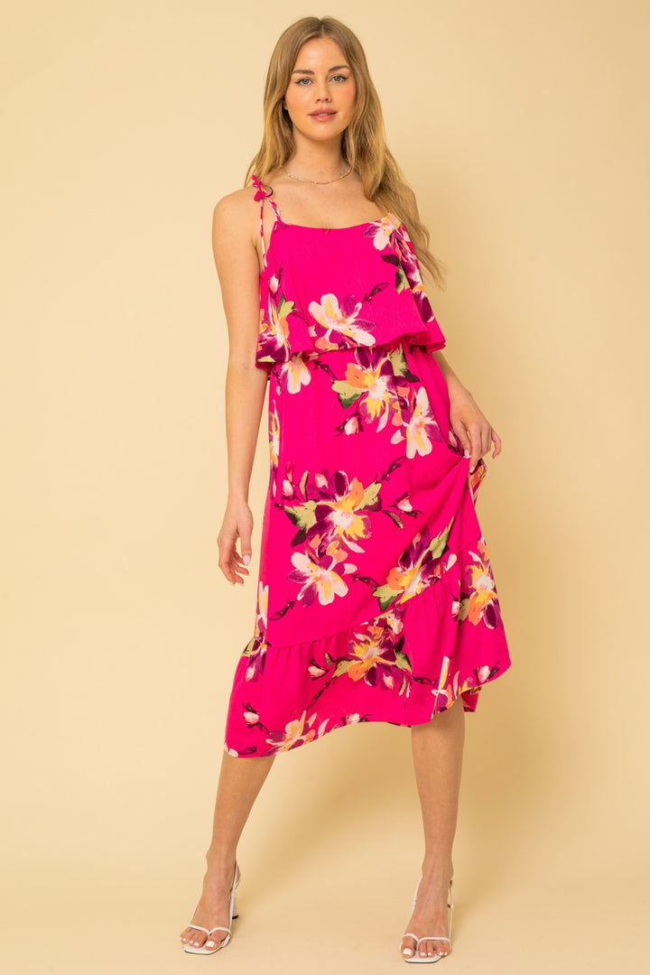 Selena Sleeveless Layered Floral Print Dress - Beciga