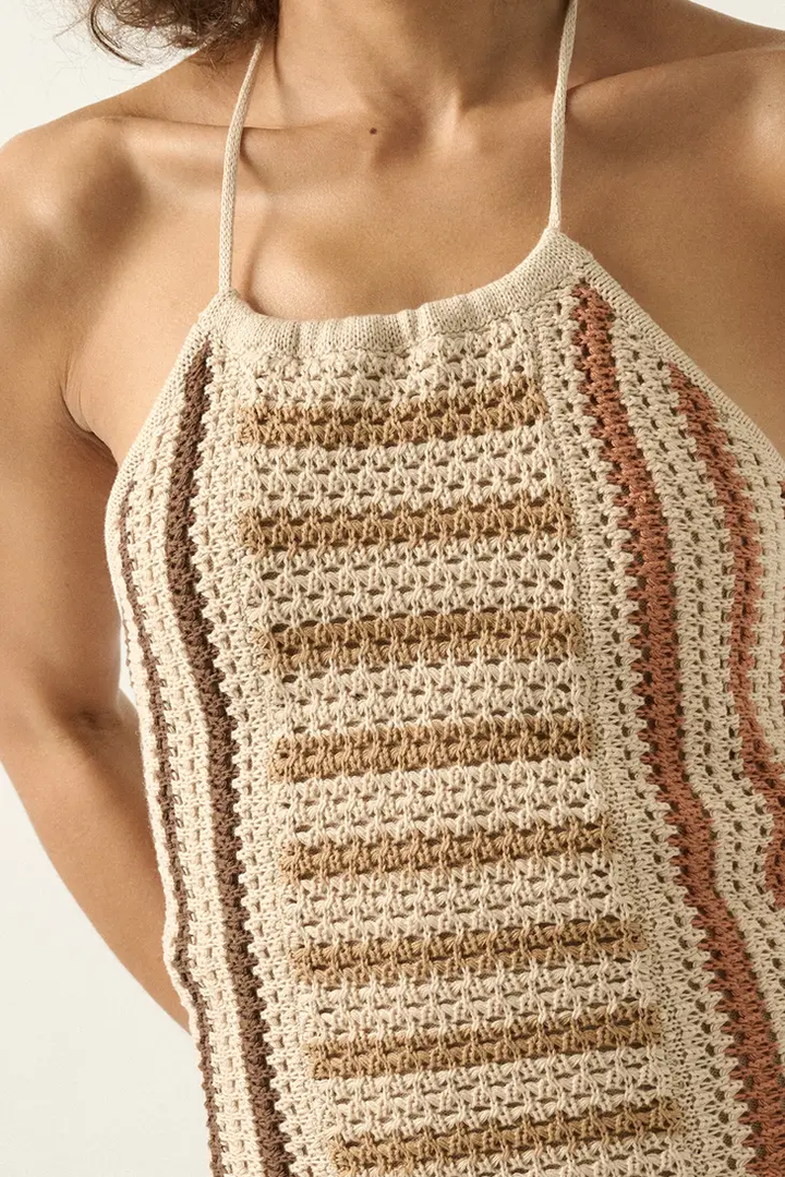 Stella Stripe Crochet Halter Dress - Beciga