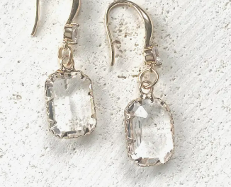 Gold Crystal Earring (  Round & Rectangle) - Beciga