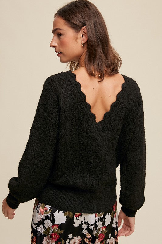 Paige Pointelle Knit Wrap Style Sweater - Beciga