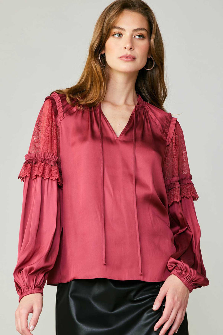 Raspberry Lace Sleeve Detail Blouse - Beciga