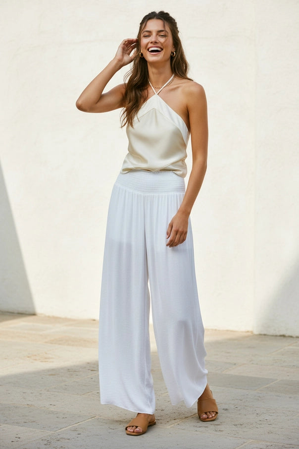 Smocked Waist Wide Leg Pant