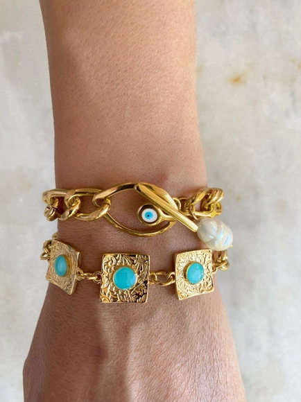 Gold and Blue Beaded Bracelet - Beciga