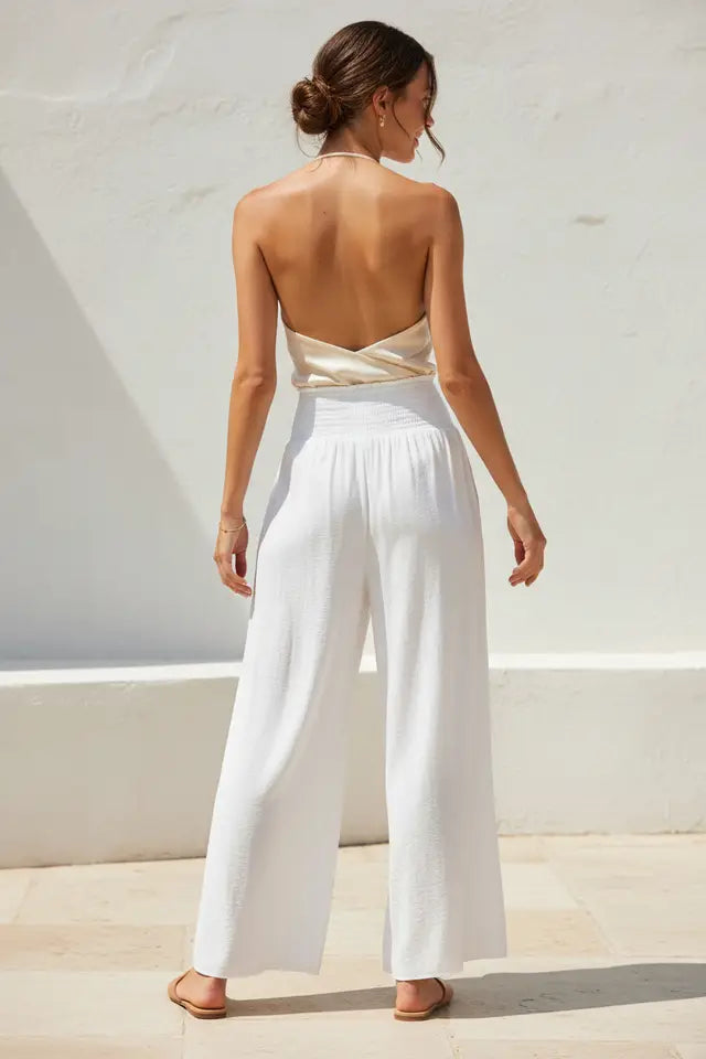 Smocked Waist Wide Leg Pant
