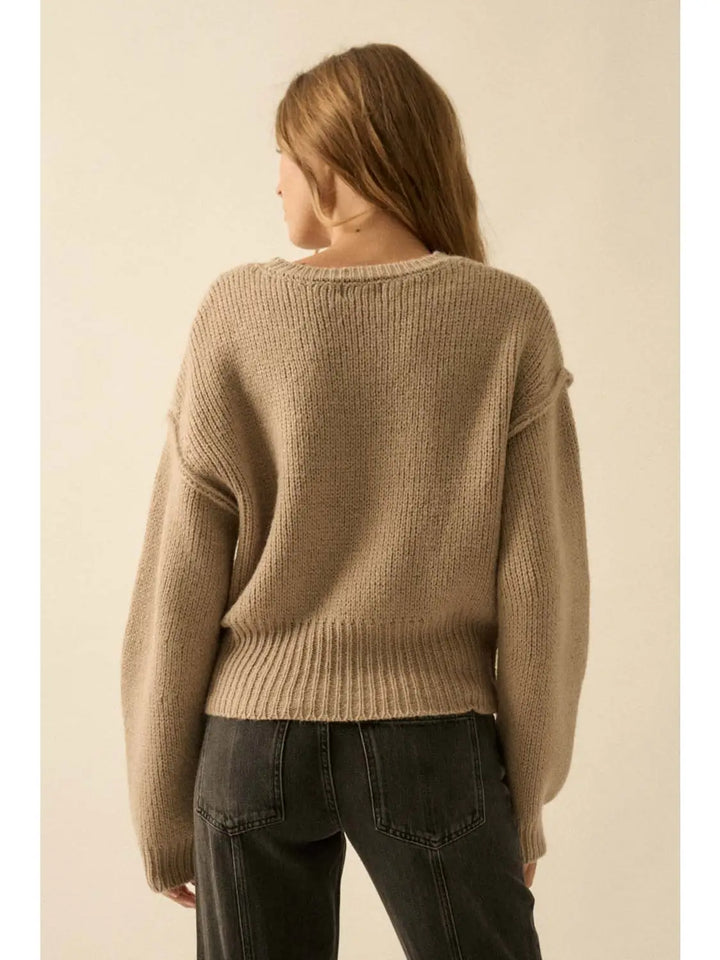 Solid Knit Exposed Seam Sweater