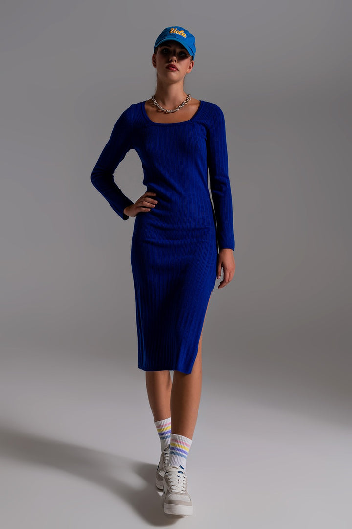 Naomi Midi Knit Dress With Square Neckline - Beciga