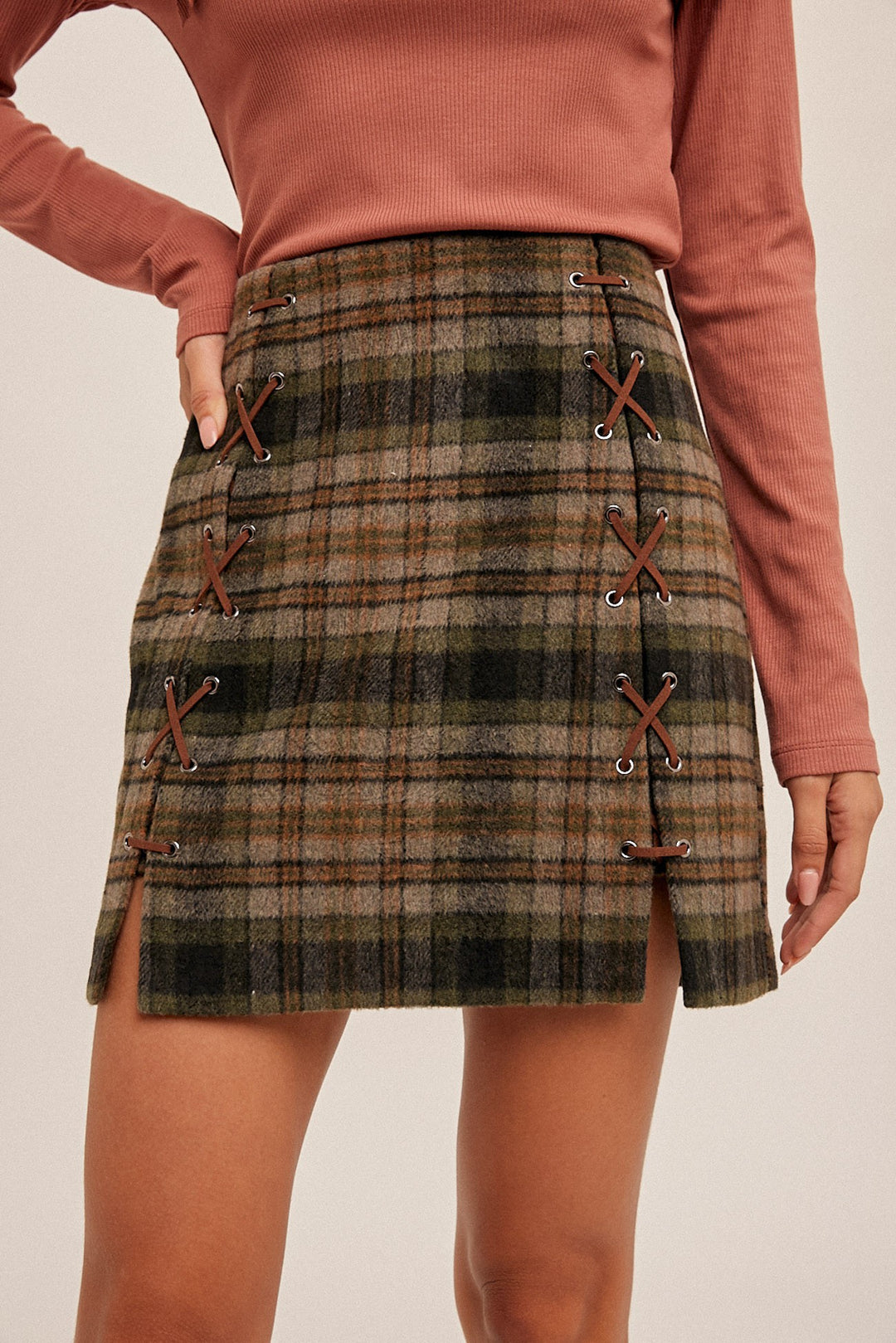Plaid Lace Down Skirt - Beciga