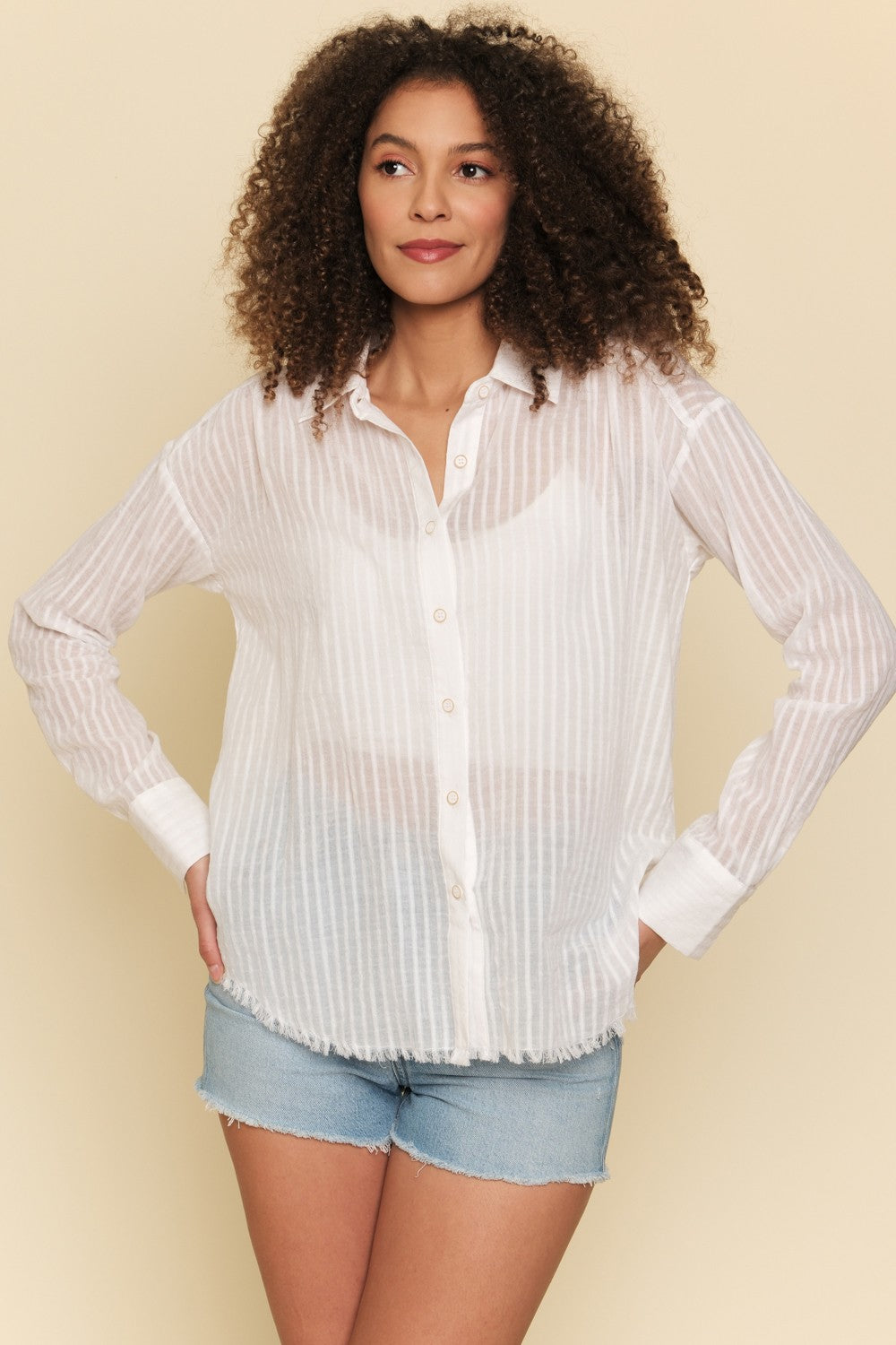 Taryn Striped Textured Button Down Shirt - Beciga