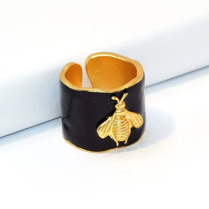 Bumblebee Ring With Enamel Accent - Beciga