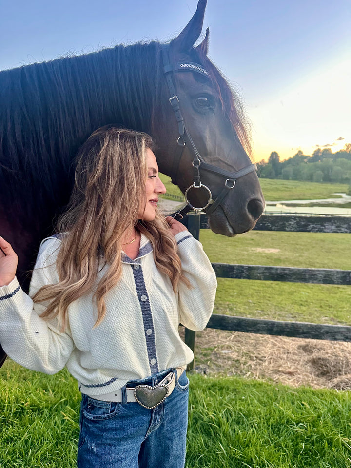 Color Contrast Sailor Style Sweater Cardigan
