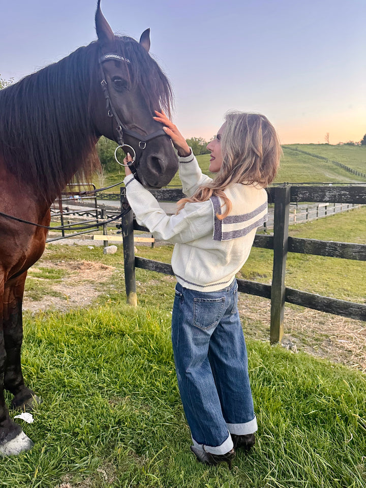 Color Contrast Sailor Style Sweater Cardigan
