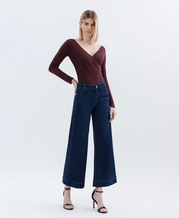 High Rise Ankle Wide Leg Jeans