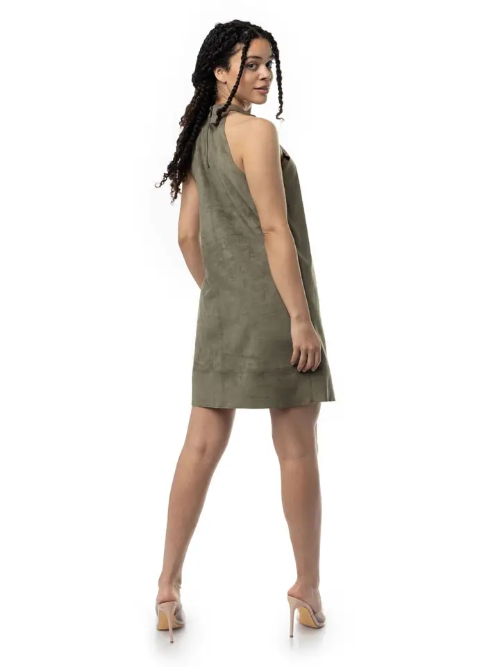 Mock Neck Faux Suede Shift Dress Olive / Small Mock Neck Faux Suede Shift Dress Olive / Small