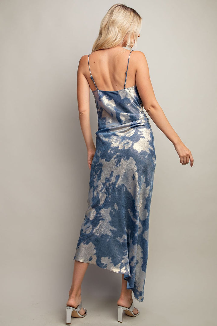 Mila Printed Midi Dress with Asymmetric Hem