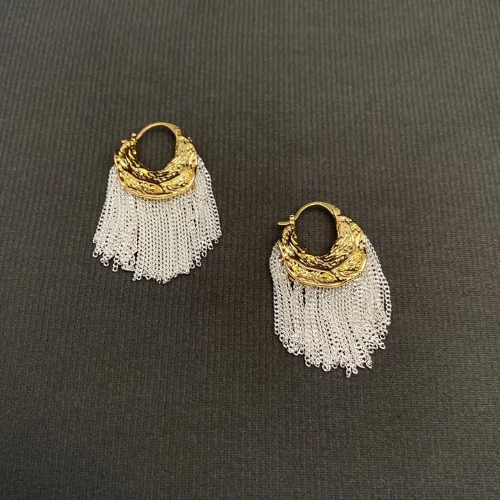 Chain Fringe 18K Gold Plated Hoop Earrings