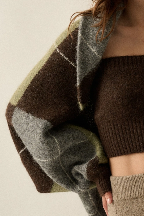 Argyle Jacquard Knit Shrug