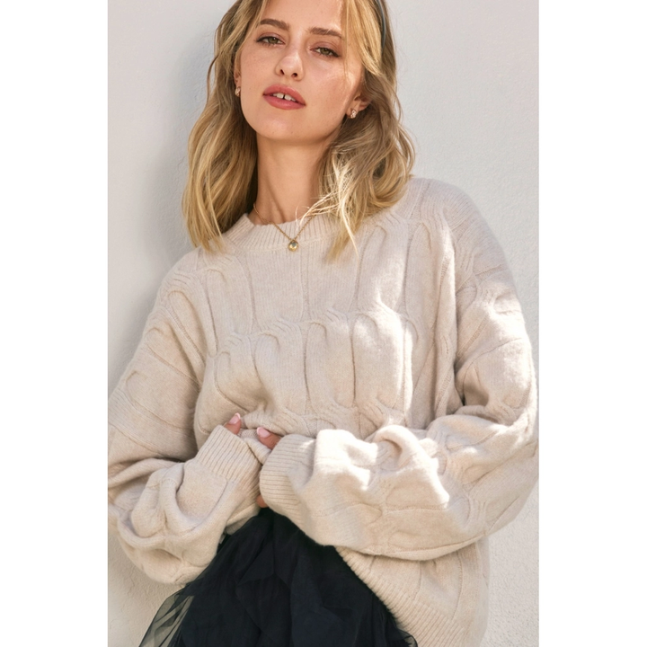Frosted Mesa Relaxed Cable Knit Sweater