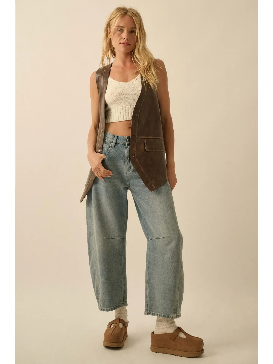 Faux Leather Snap-Front Vest