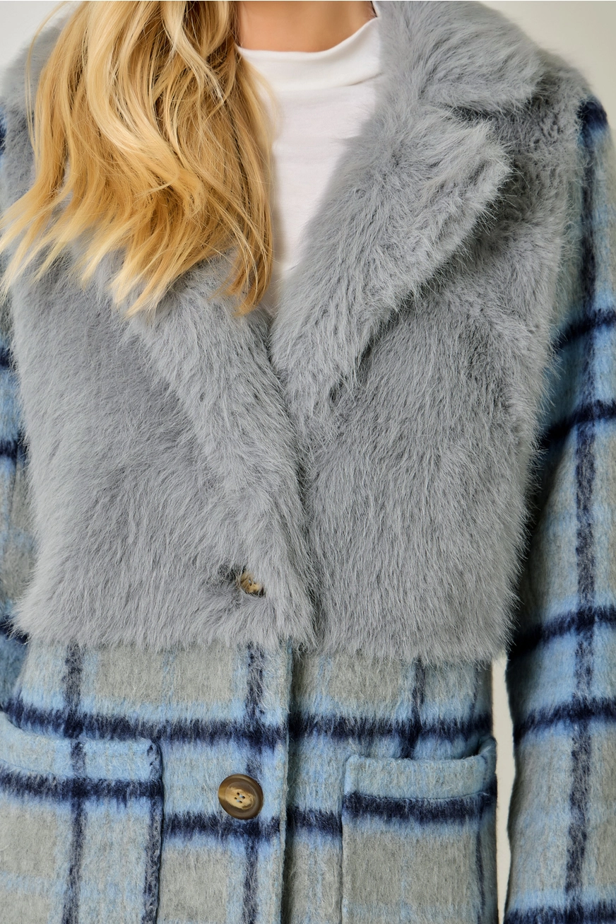 Faux Fur Mixed Media Long Coat