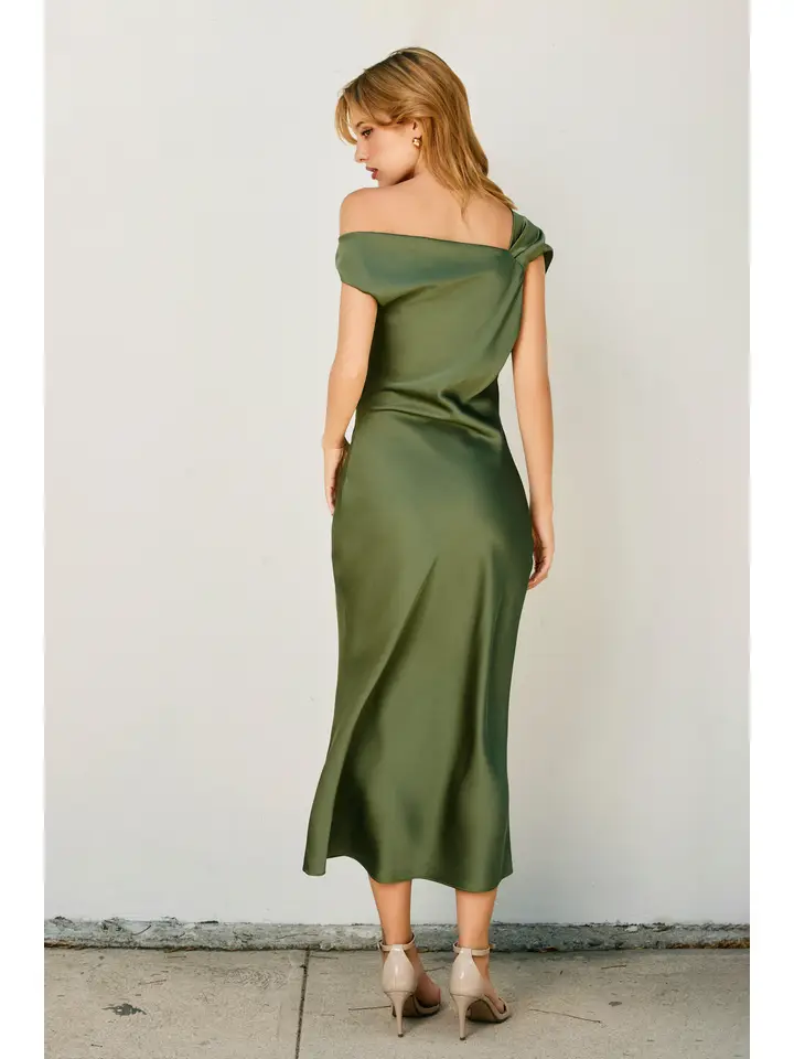 Destiny Dull Satin Ruched Midi Dress