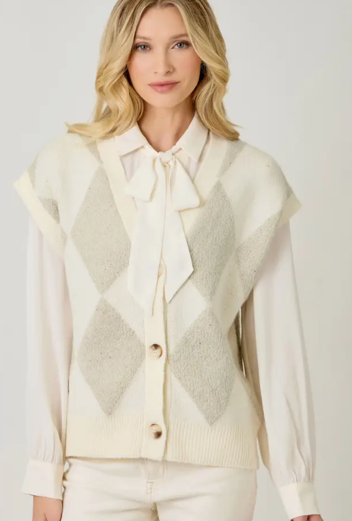 Ivory Amanda Argyle Sweater Vest