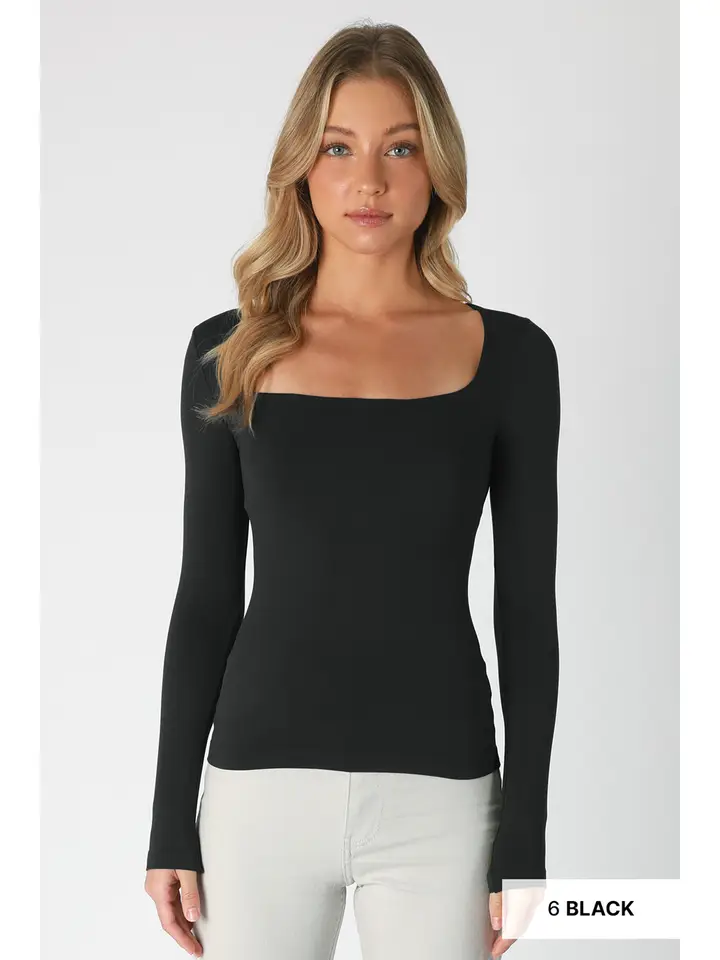 Square Neck Long Sleeve Seamless Top