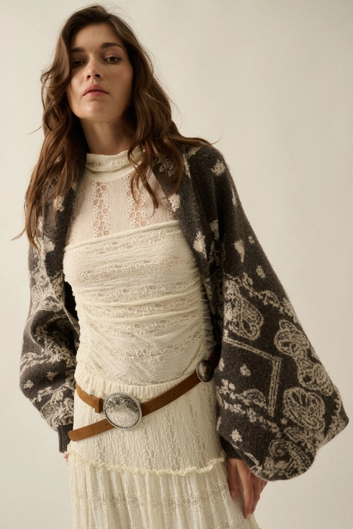 Paisley Jacquard Knit Dolman Shrug Cardigan