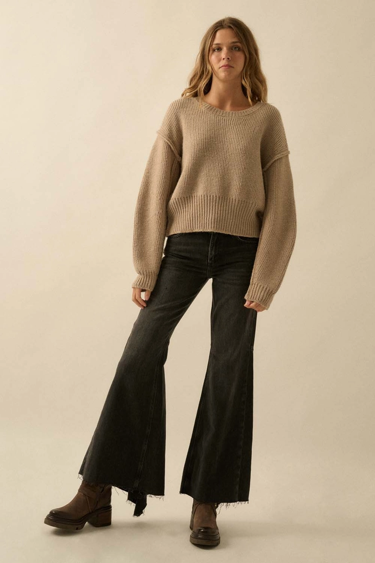 Solid Knit Exposed Seam Sweater