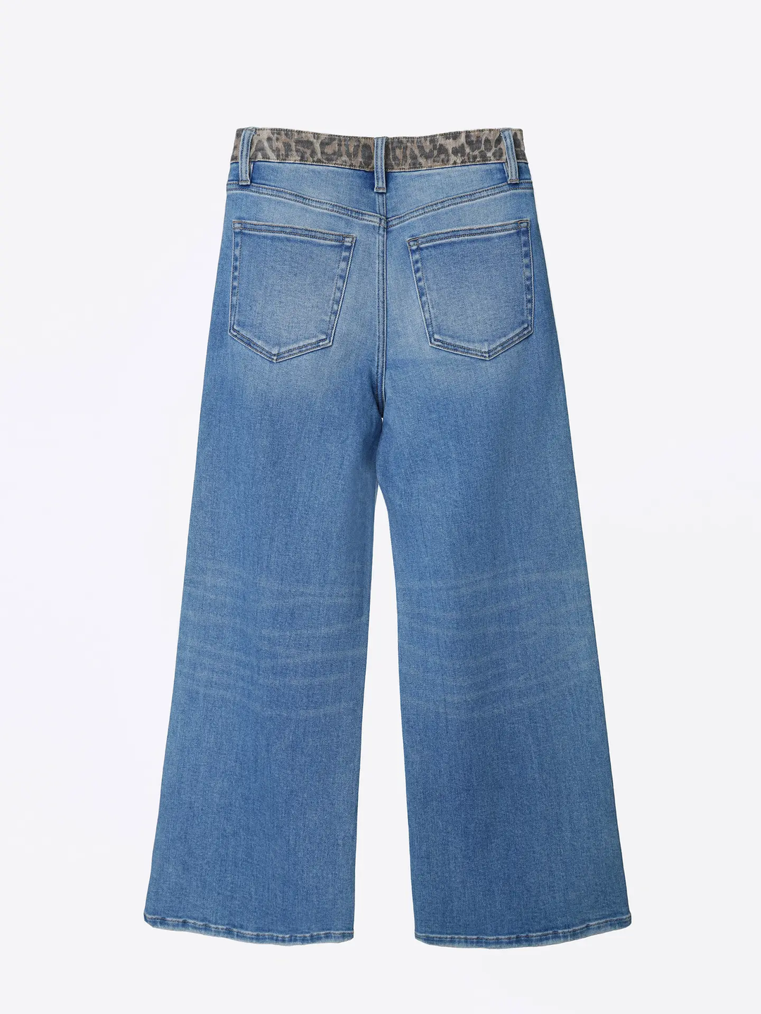 High Rise Leopard Print Waistband Ankle Wide Jeans