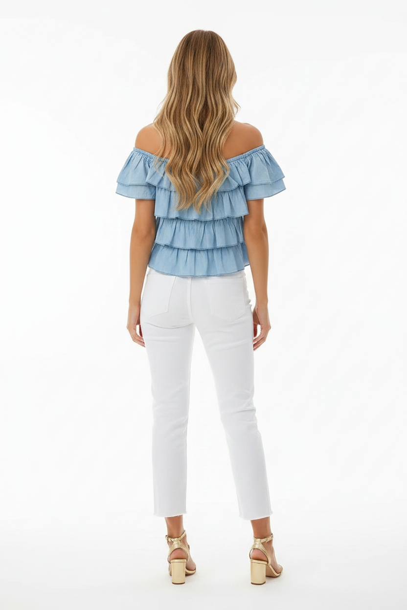 Back View - Chambray Top & White Jeans