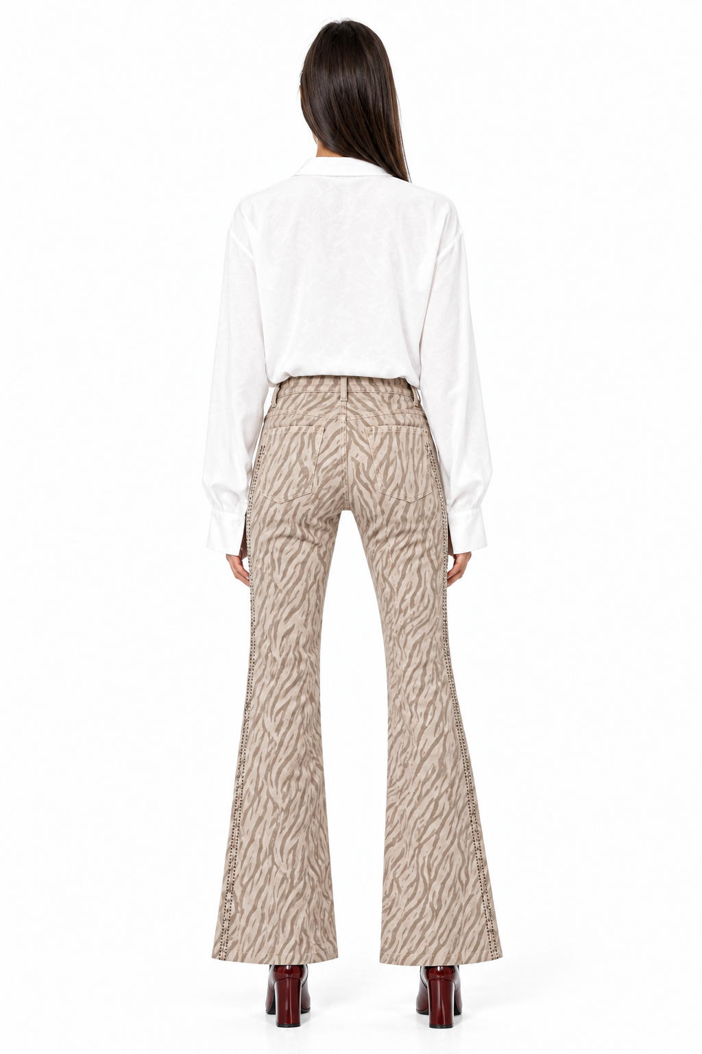 Back view of Beciga zebra-print jeans