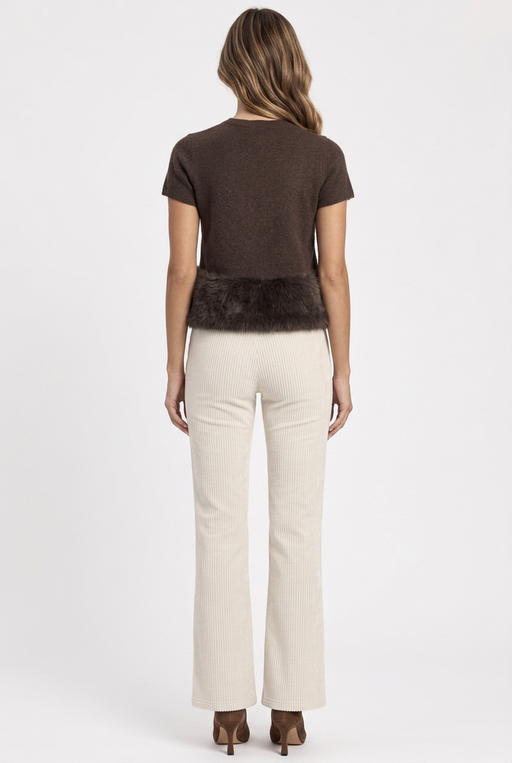 Fur Trimmed Button Front Knit Top
