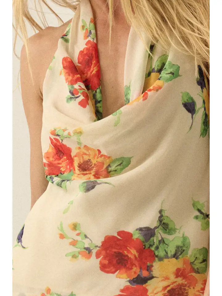 Floral Chiffon Cowl Neck Halter Top