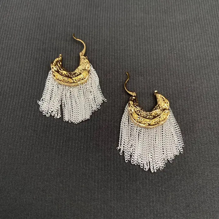Chain Fringe 18K Gold Plated Hoop Earrings