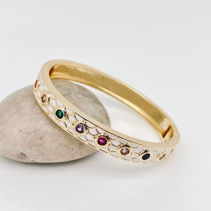 Gold-Plated Metal Bangle with Cubic Zirconia