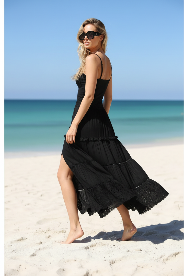 Black Maxi Skirt - Walking Back Beach