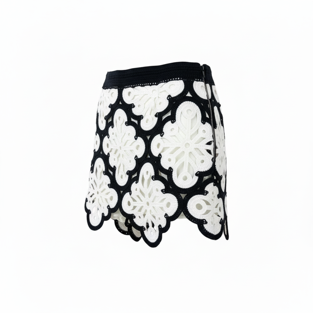 Black & White Crochet Skort — Side Zipper Detail