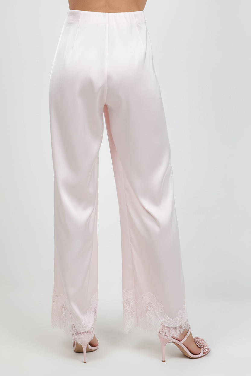 Blush Satin Trousers — Back View Pink Sandals