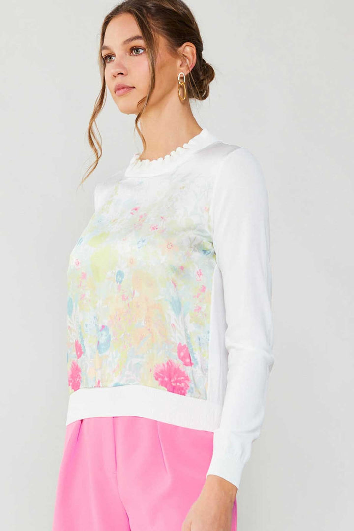 Fae Floral Printed Woven Combo Sweater
