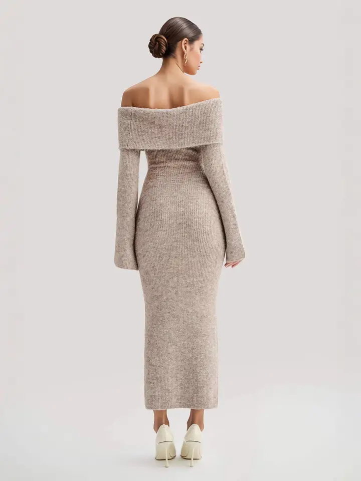 Off Shoulder Knit Bodycon Sweater Dress