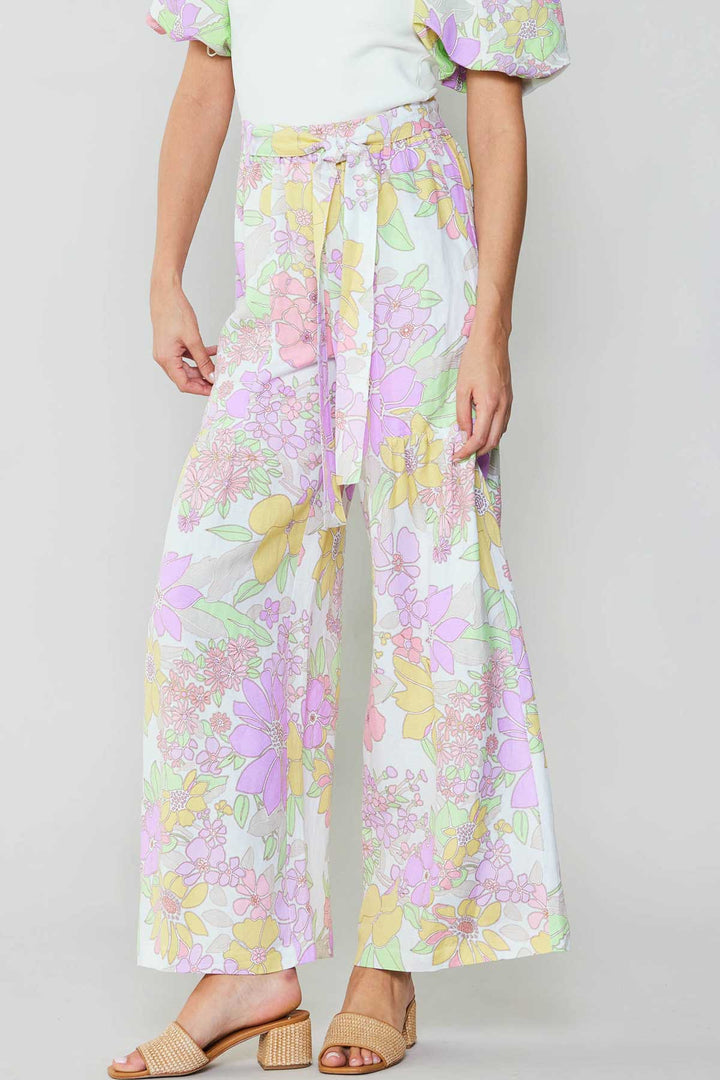 Paige Floral Wide Pants With Self Tie