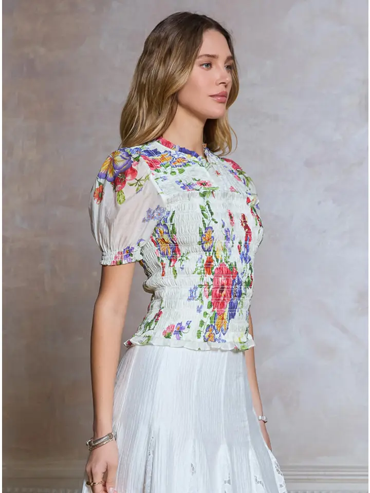 Floral Print Split Neck Top